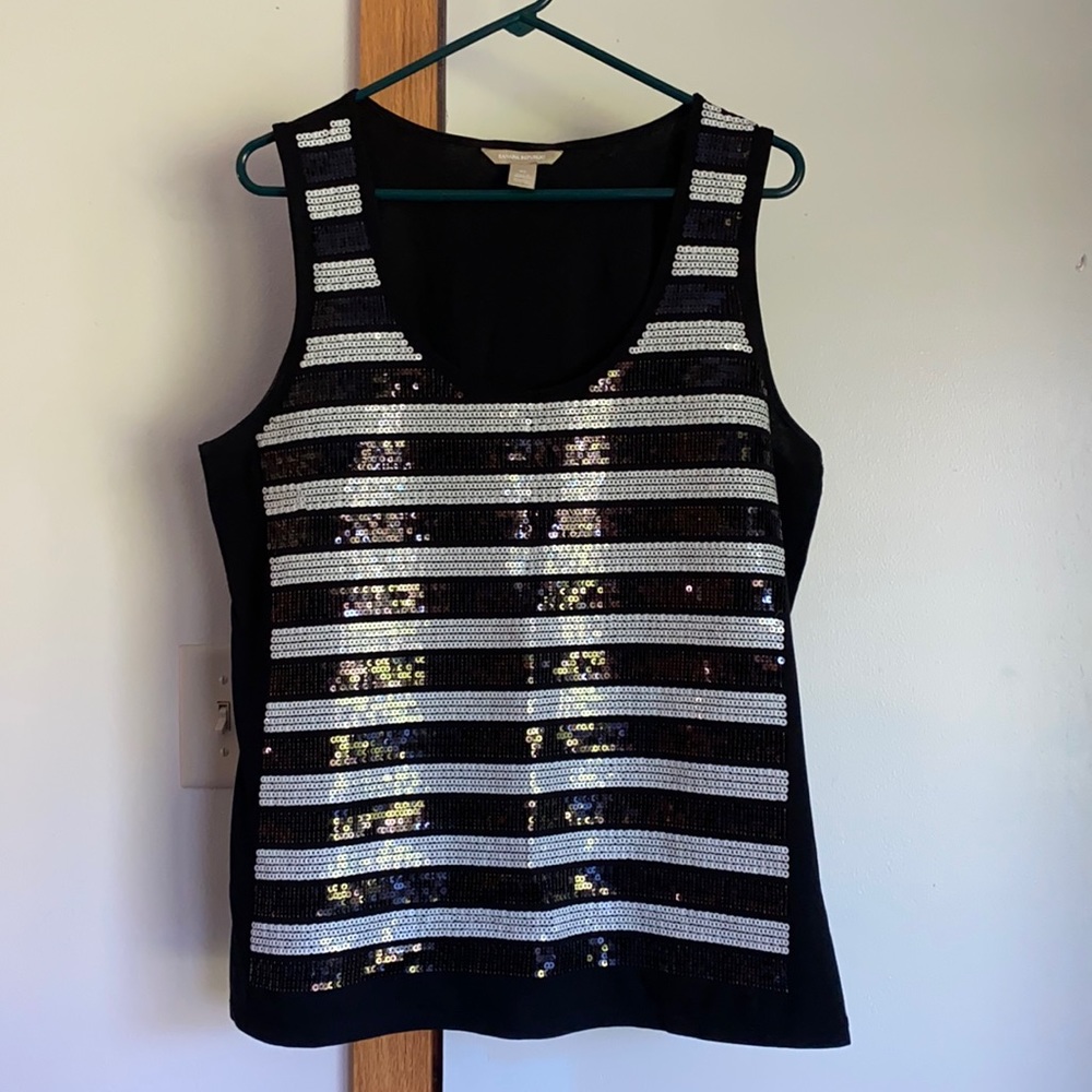 Banana Republic Black and White Sequin Top